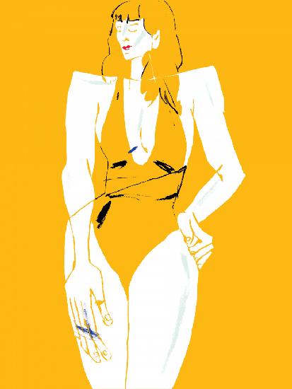 Mädchen im Badeanzug gelb