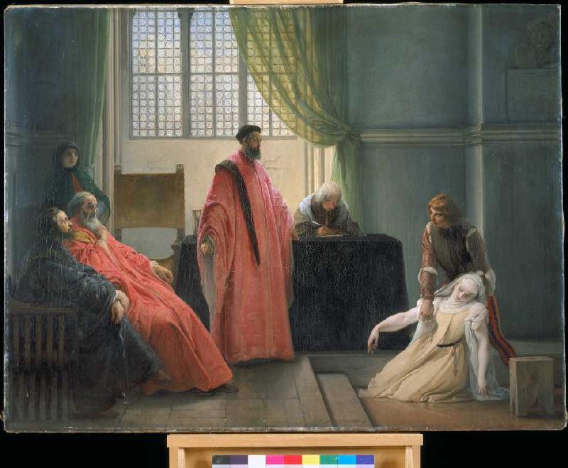 Valenza Gradenico vor der Hl. Inquisition. von Francesco Hayez