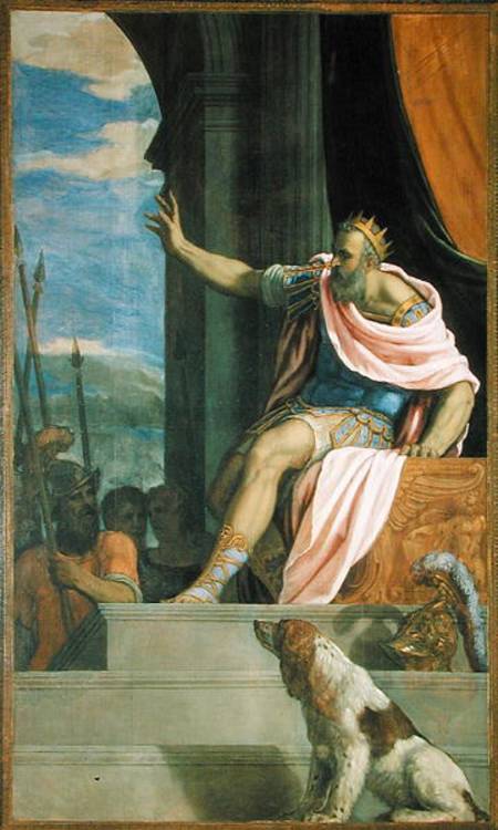 Saul throwing the lance at the head of David von Francesco Salviati