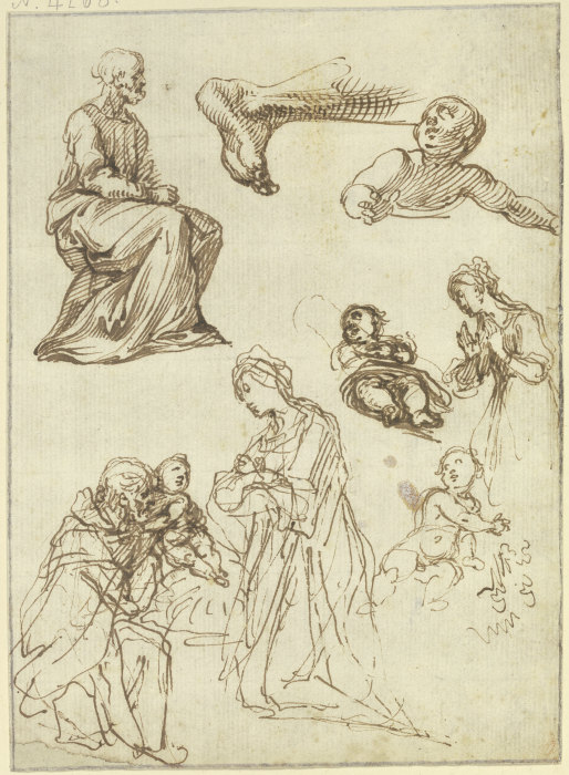 Studienblatt: Apostel, Geburt und Anbetung Christi, Fuß eines Knienden von Francesco Vanni