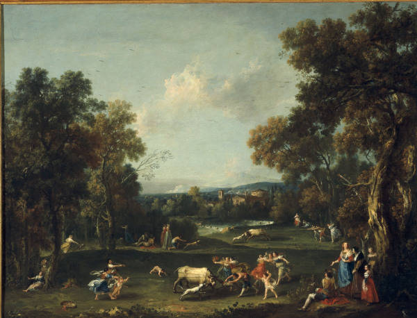 F.Zuccarelli, Landschaft mit Stierfang von Francesco Zuccarelli