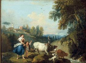 F.Zuccarelli, Landschaft mit Viehhirtin