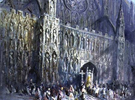 The West Front of Exeter Cathedral, with a Religious Procession in the Foreground von Francis Abel William Taylor Armstrong