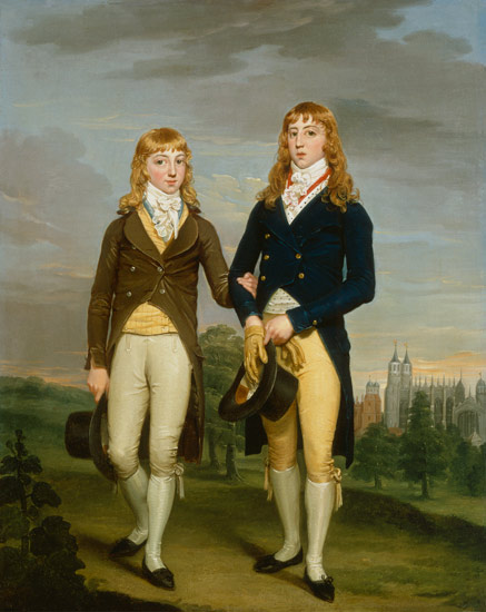 Bildnis zweier Eton-Schüler in Schul - Kleidung vor dem Eton-College von Francis Alleyne