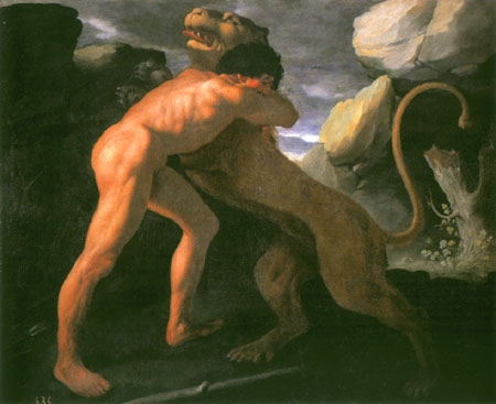 Herkules kämpft mit dem nemeischen Löwen von Francisco de Zurbarán (y Salazar)