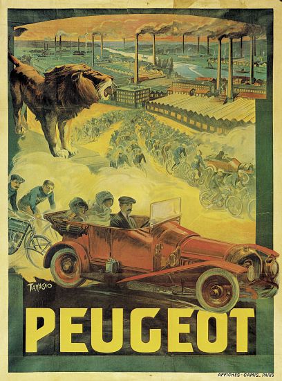 Poster advertising Peugeot cars von Francisco Tamagno
