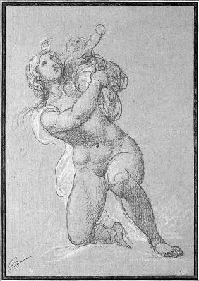 Kneeling nude woman holding a child 1781