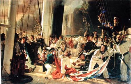 On the deck during a sea battle von François August Biard