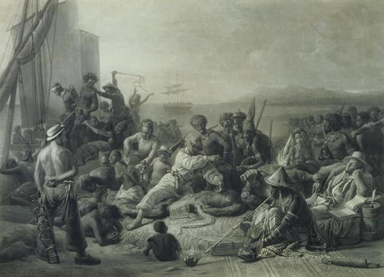 Scene on the Coast of Africa, engraved by Wagstaff, London, 1844 (mezzotint) von François August Biard