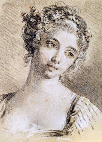 Head of a Young Girl (charcoal & white chalk on paper) von François Boucher