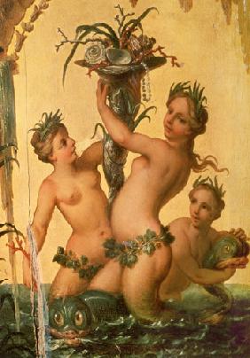 Detail of sirens holding a cornucopia from the State Carriage of Peter the Great c.1724