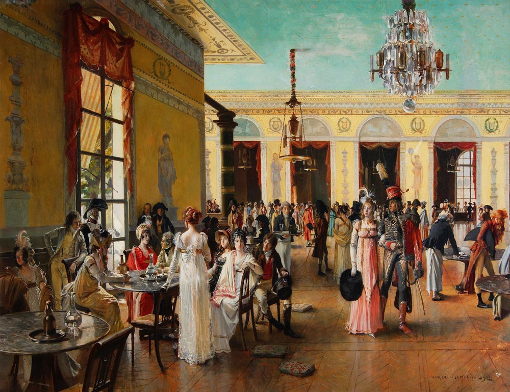 Café Frascati (Szene aus Napoleons Zeit) von François Flameng