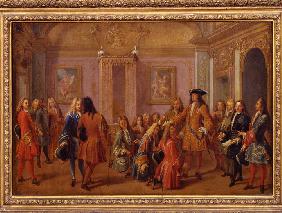 Die erste Erhebung zum Ritterorden von Saint Louis durch Ludwig XIV. in Versailles am 8. Mai 1693