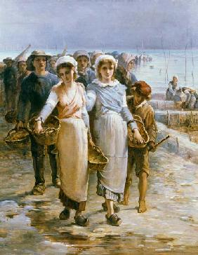 Oyster Girls at Cancale (oil on canvas) 19th