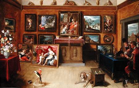 Picture Gallery with a Man of Science Making Measurements on a Globe von Frans Francken d. J.