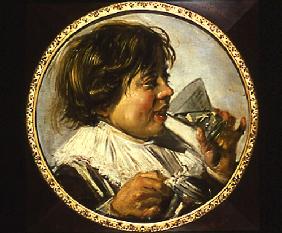 Brustbild eines lachenden Knaben mit einem Weinglas 1627