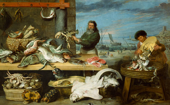 Ein Fischmarkt. (Die Figuren von C. de Vos gemalt) von Frans Snyders