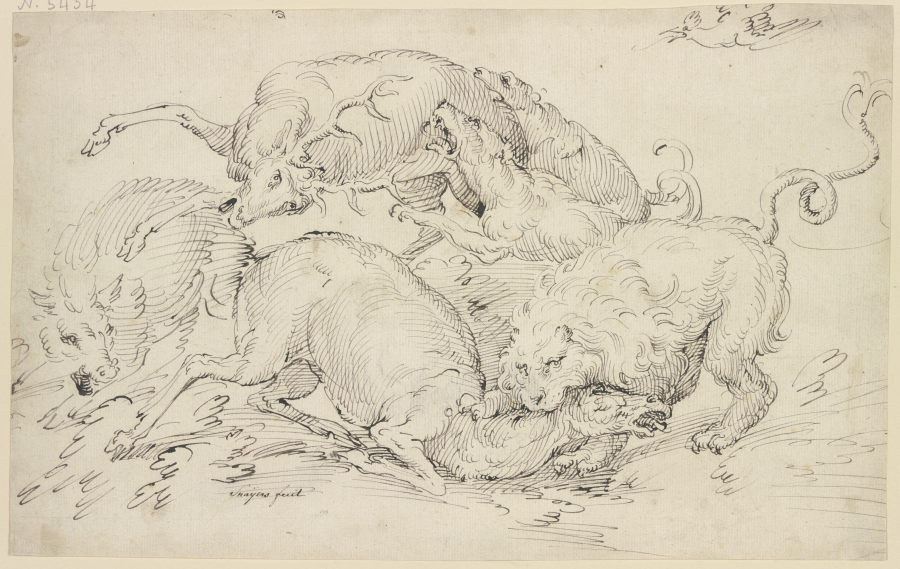 Löwen und Hunde überfallen zwei Hirsche und ein Schwein von Frans Snyders