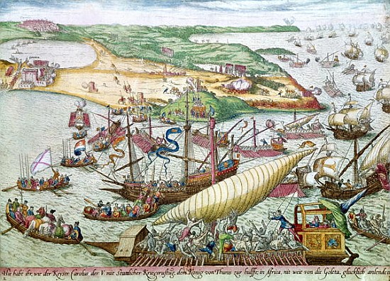 The Siege of Tunis or La Goulette Charles V in 1535 von Franz Hogenberg