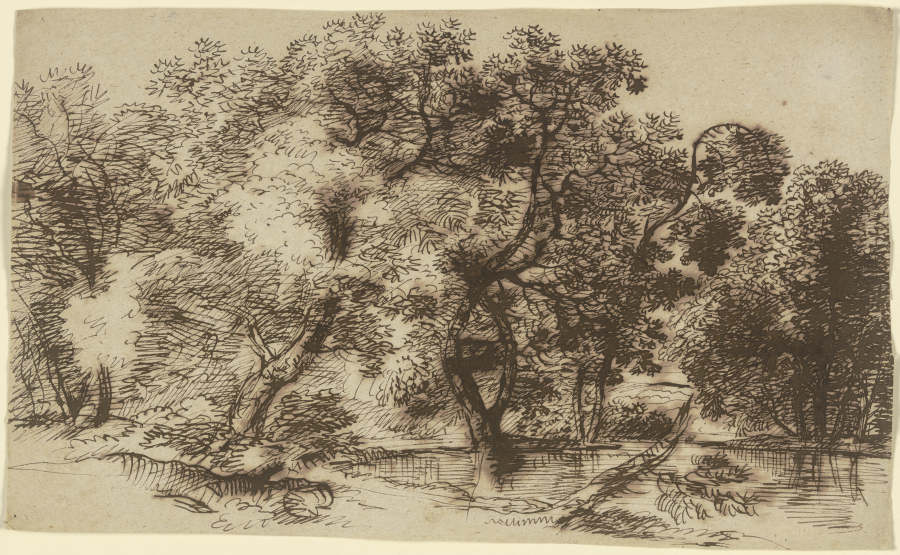Bäume und Sträucher an einem Gewässer von Franz Innocenz Josef Kobell
