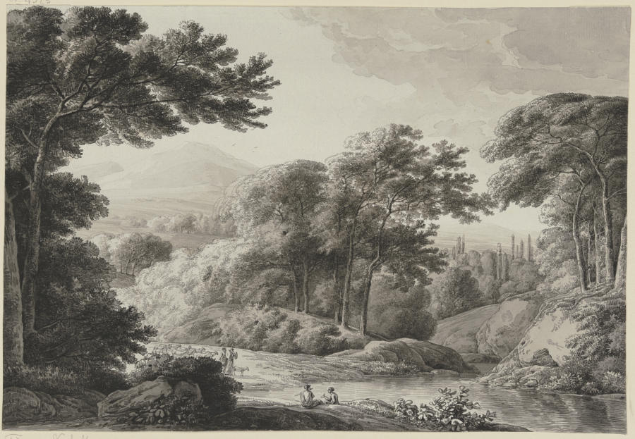 Baumreiche Landschaft mit Schafherde von Franz Innocenz Josef Kobell