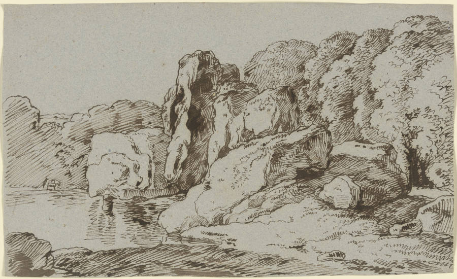 Felsen und Wald an einem Gewässer von Franz Innocenz Josef Kobell