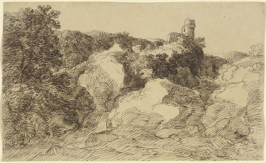 Felsige Landschaft mit Burgruine von Franz Innocenz Josef Kobell