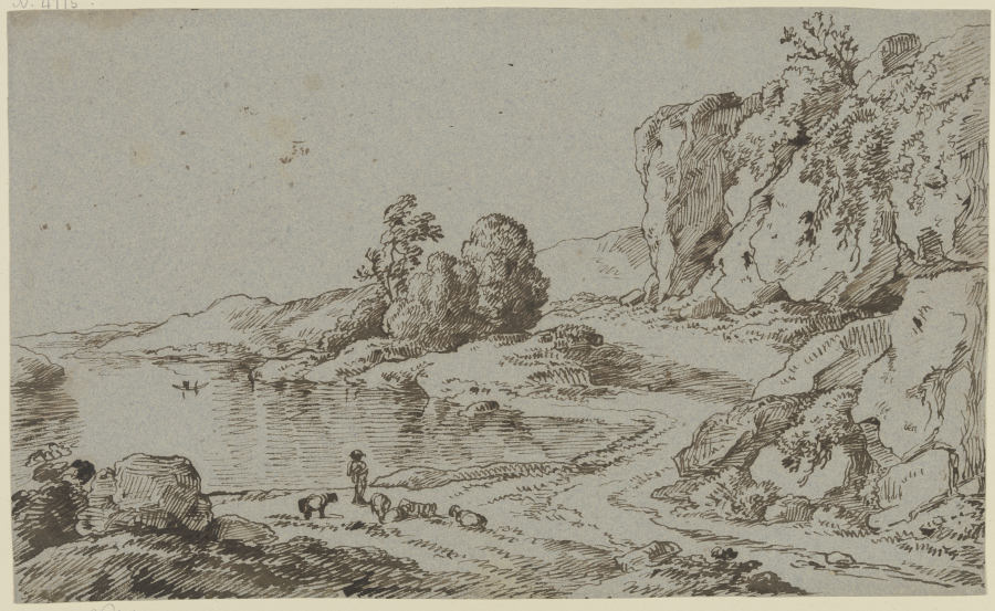 Felsiges Ufer mit Hirte und Herde von Franz Innocenz Josef Kobell