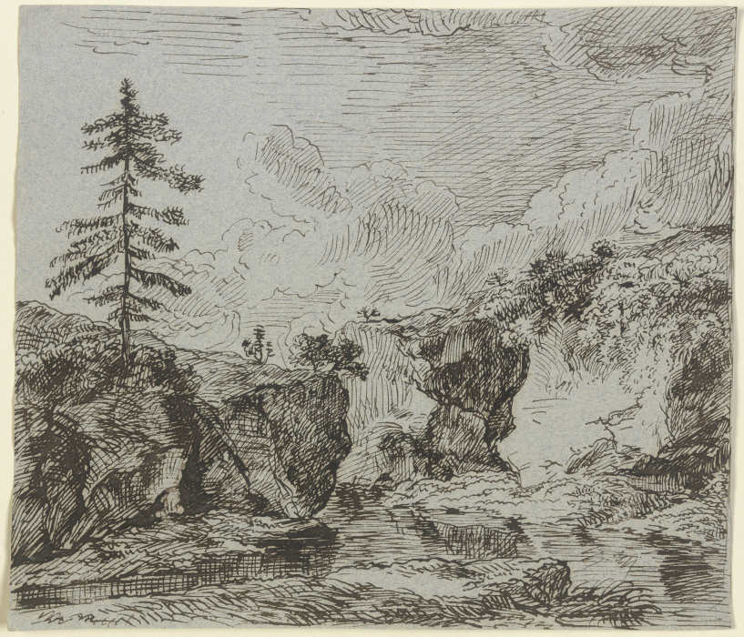 Felsiges Ufer mit karger Tanne von Franz Innocenz Josef Kobell
