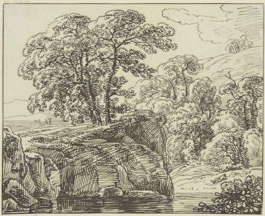 Felslandschaft mit großen Bäumen von Franz Innocenz Josef Kobell