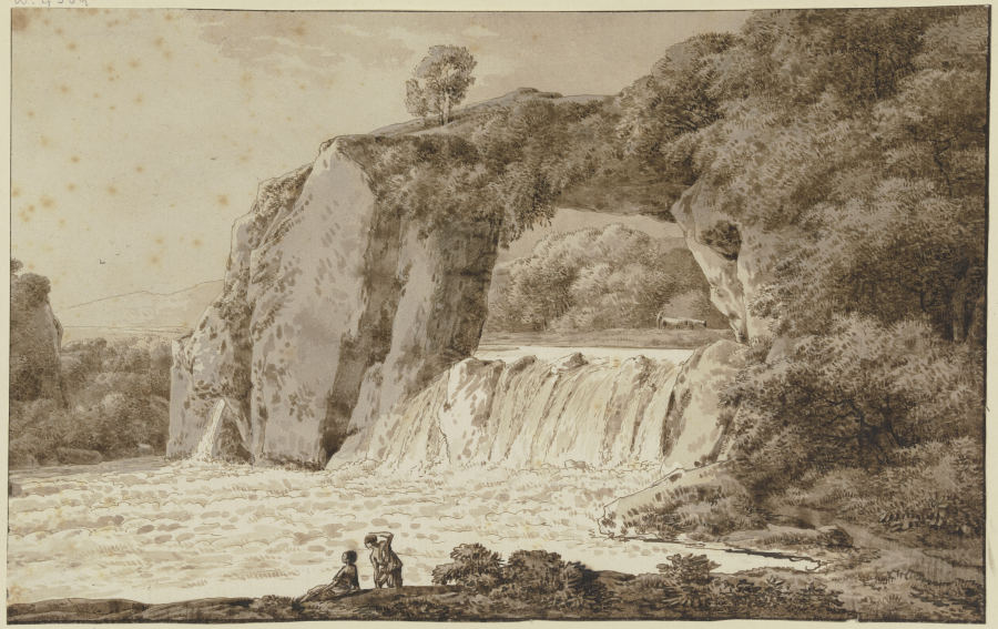 Felspartie mit Wasserfall von Franz Innocenz Josef Kobell