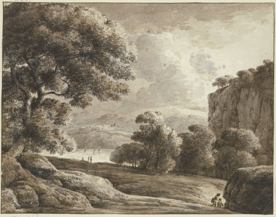 Flußlandschaft, rechts steiler Felsen von Franz Innocenz Josef Kobell