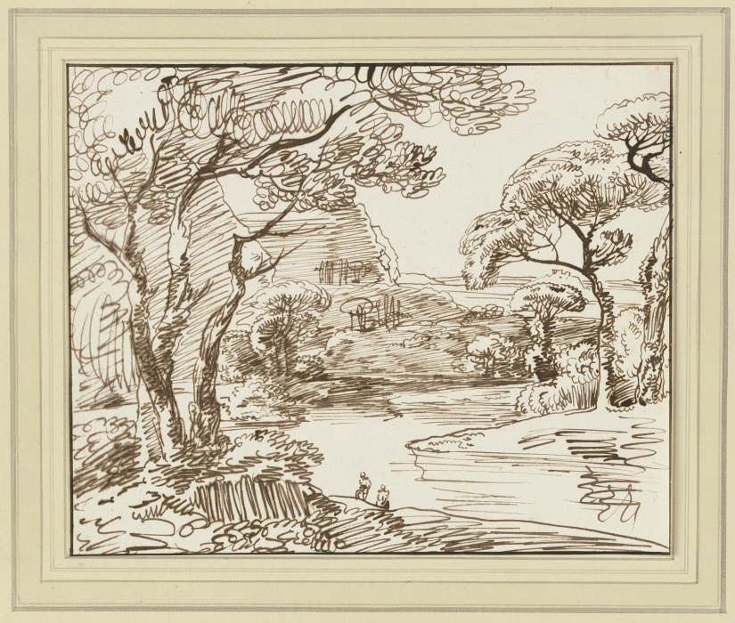 Flussuferlandschaft mit Bäumen von Franz Innocenz Josef Kobell