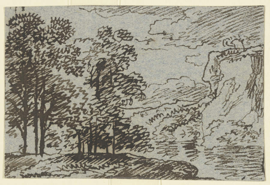 Gewässer, links ein Wäldchen, rechts ein Felssporn von Franz Innocenz Josef Kobell