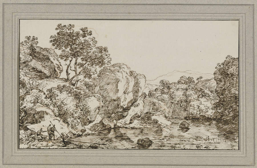 Gewässer, links vier Fischer von Franz Innocenz Josef Kobell
