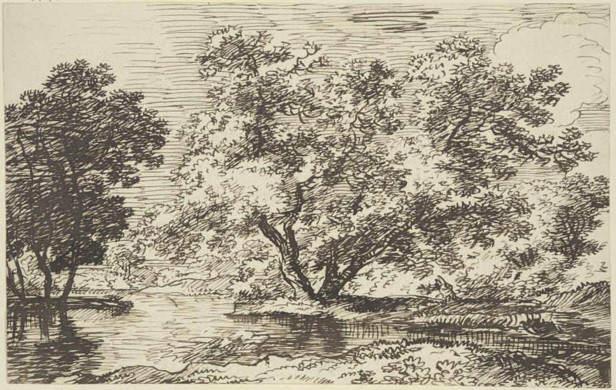 Große Baumgruppe an einem Gewässer von Franz Innocenz Josef Kobell