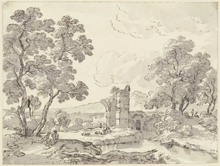 Landschaft mit antiken Ruinen, Hirten und Herde von Franz Innocenz Josef Kobell