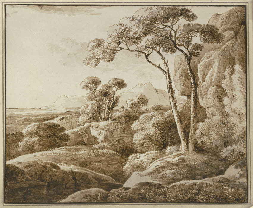 Landschaft mit Bäumen und Ausblick auf ein Gebirge von Franz Innocenz Josef Kobell
