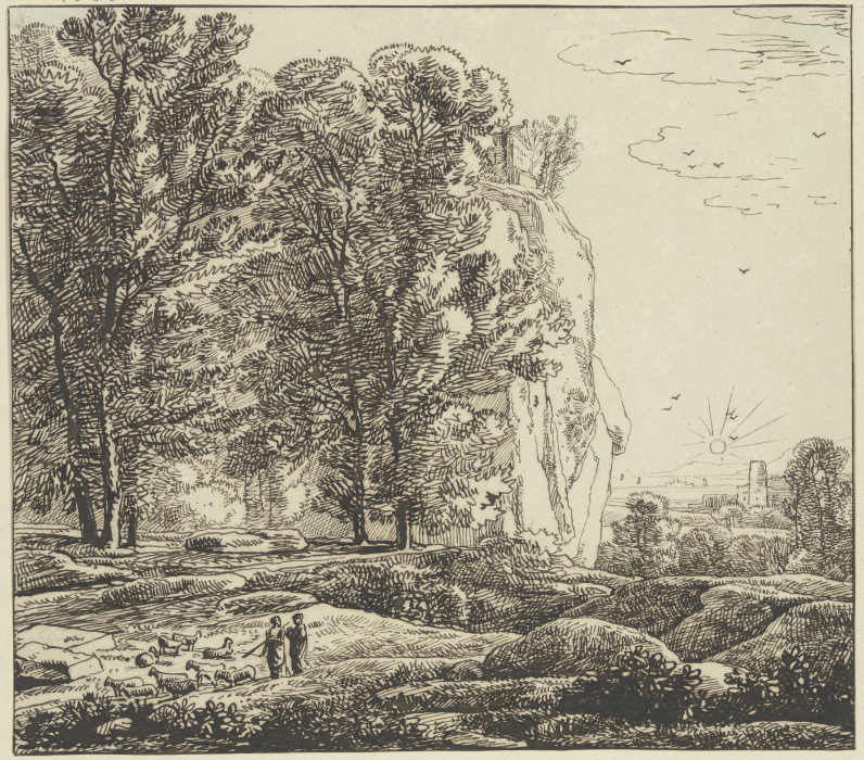 Landschaft mit hohem Felsen von Franz Innocenz Josef Kobell