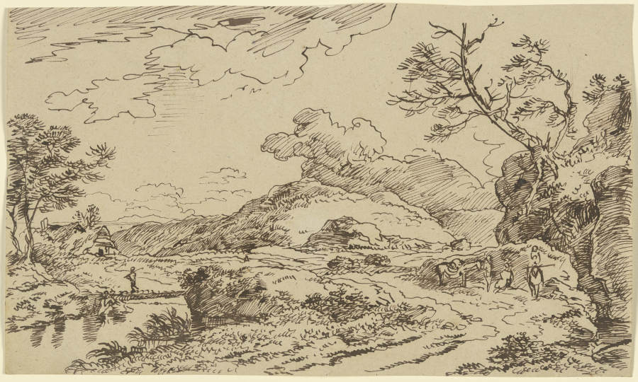 Landschaft mit Reisenden und aufziehenden Wolken von Franz Innocenz Josef Kobell