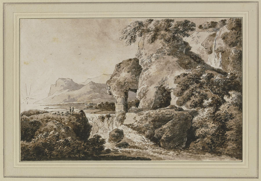Landschaft mit Wasserfall und Felsentor von Franz Innocenz Josef Kobell