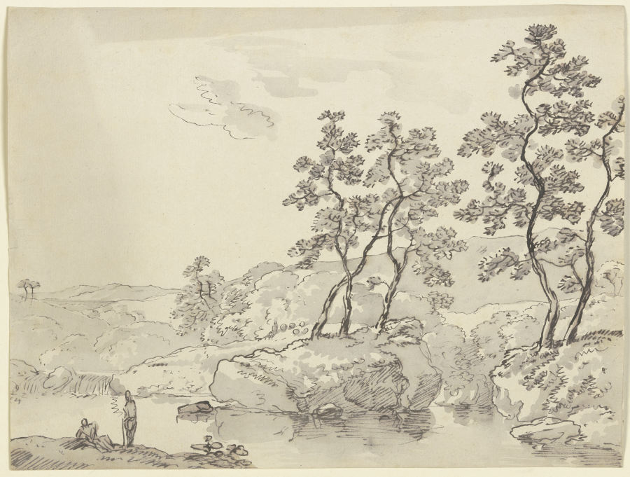 Uferlandschaft mit jungen Bäumen von Franz Innocenz Josef Kobell