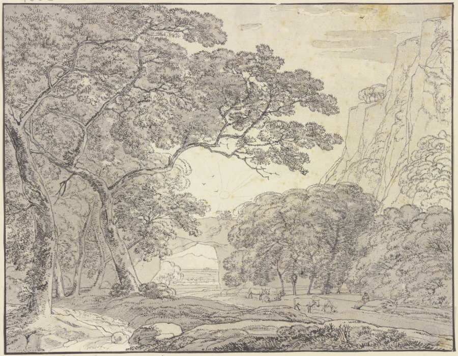 Waldige Landschaft, im Mittelgrund ein Felsenbogen von Franz Innocenz Josef Kobell