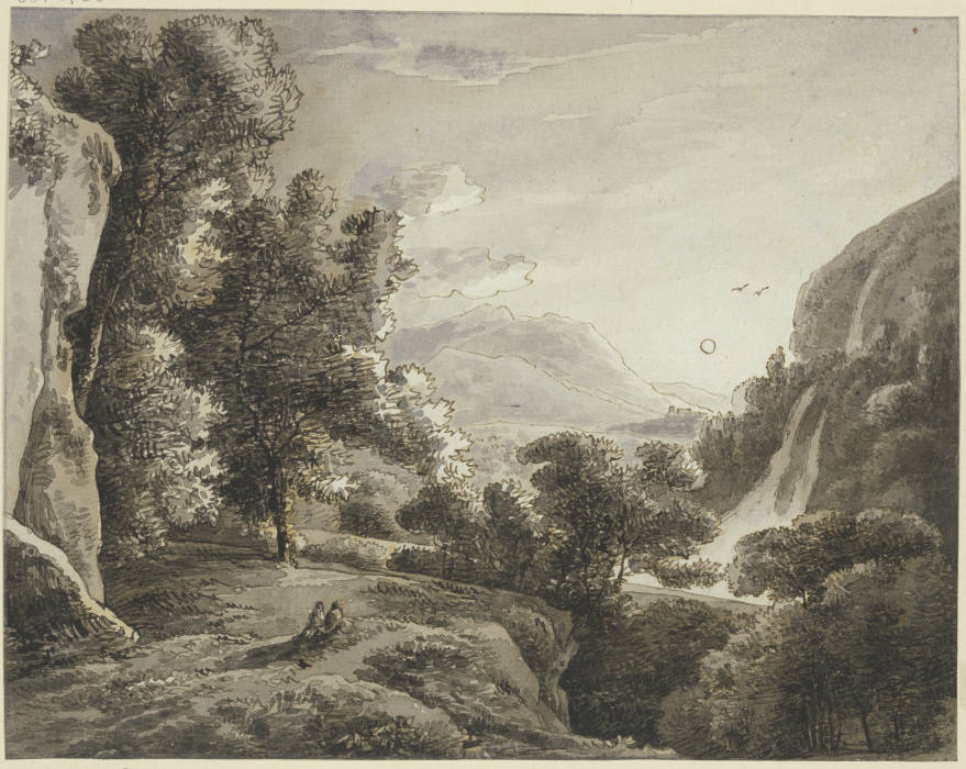 Waldige Landschaft mit Wasserfall von Franz Innocenz Josef Kobell
