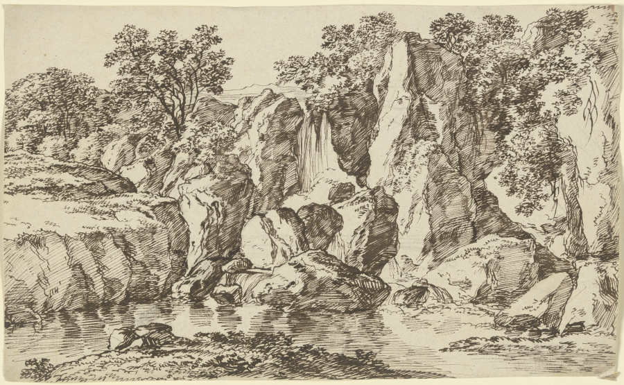 Wasserfall an einem Felshang von Franz Innocenz Josef Kobell