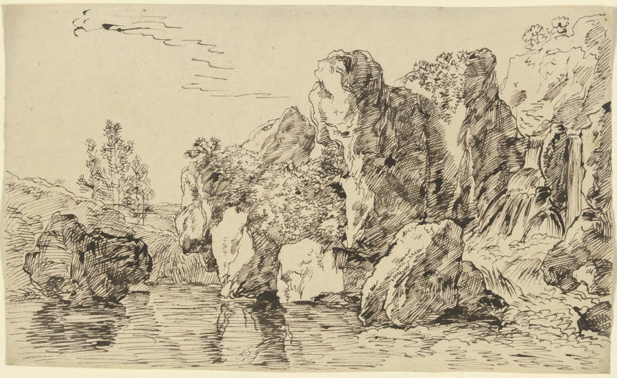 Zerklüftete Felsen an einem Gewässer von Franz Innocenz Josef Kobell