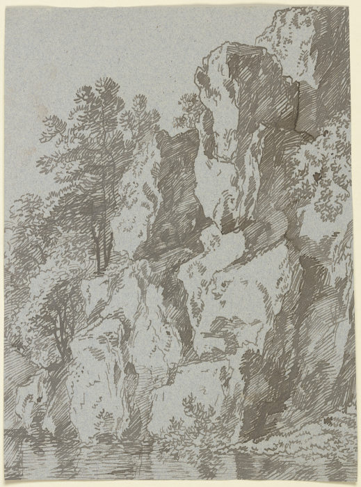 Zerklüftete Felswand an einem Gewässer von Franz Innocenz Josef Kobell