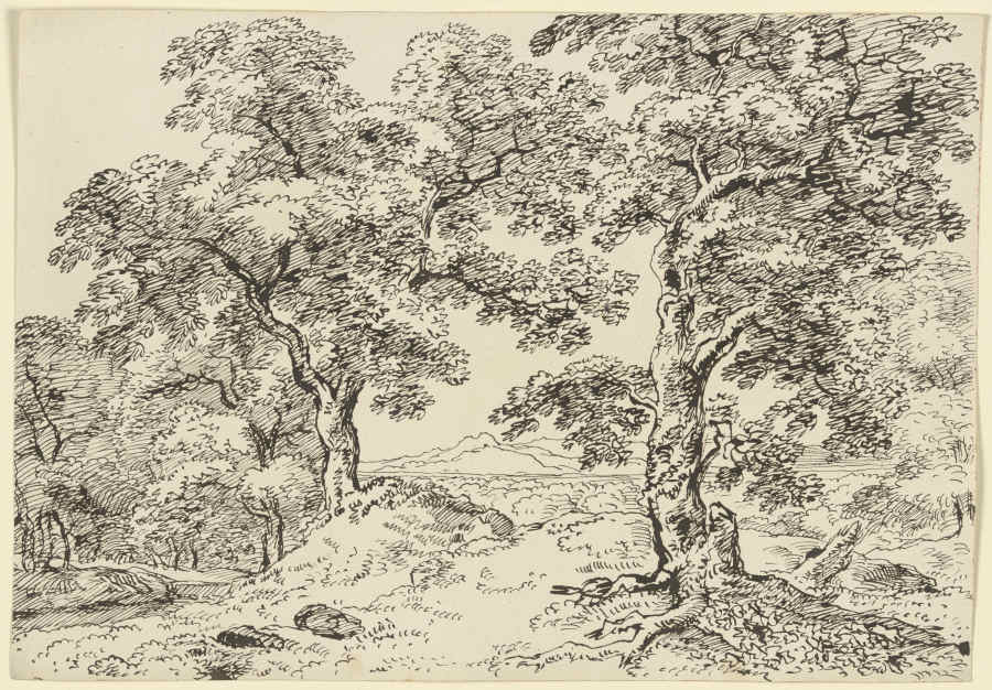 Zwei Laubbäume in der Landschaft stehend von Franz Innocenz Josef Kobell