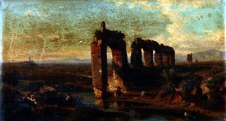 View of the Claudian aqueduct in the Roman Campagna von Franz Jnr Knebel