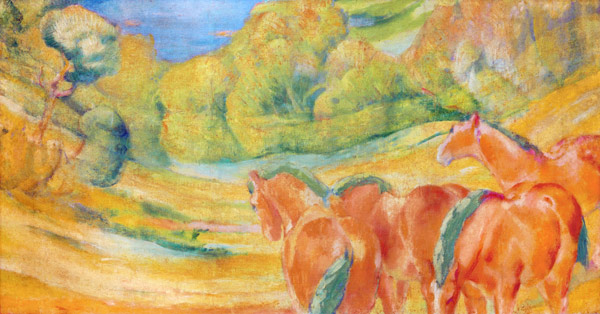 Große Landschaft I (Landschaft mit roten Pferden) von Franz Marc
